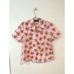 Vintage Pink Palm Tree Button Up Hawaiian Shirt Sz Medium USA NWT